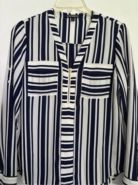 Express Navy & White Vertical Stripe Top